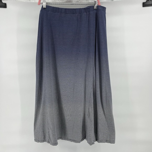 Orvis Sz XL Blue White Striped Color Fade Maxi Flare Skirt Elastic Waist Stretch - Picture 1 of 5